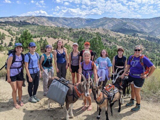 Participants enjoying the summit views after hiking with goats!