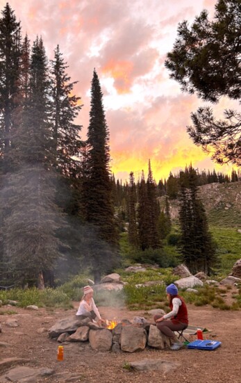 Middle School Girls making dinner on a backpacking adventure to Blue Lake. Photo by Mary Jantsch