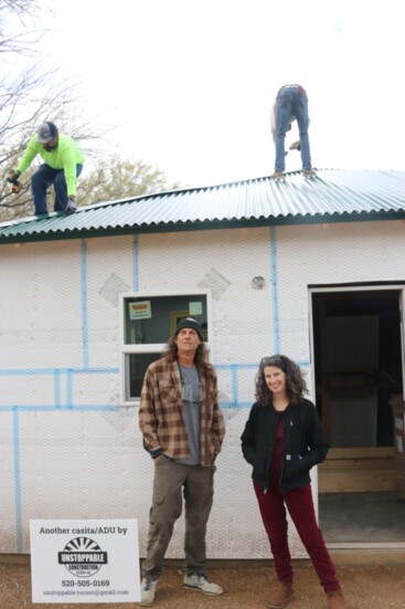 Amanda Gattenby and Jon Goff, partners with Unstoppable Construction, at a casita under construction near Five Points.