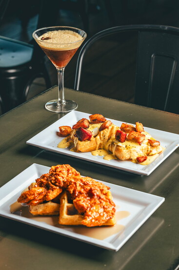 Chicken & Waffles and Bacon, Egg, & Waffle Benedict with Espresso Martini