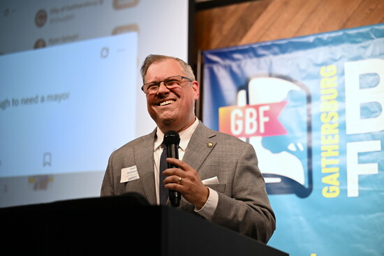 Jud at the podium at the 2025 GBF Author Reception
