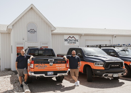 (L-R) Brothers Dylan (General Manager) and Dustin McIntire (Owner) of McIntire Roofing. 