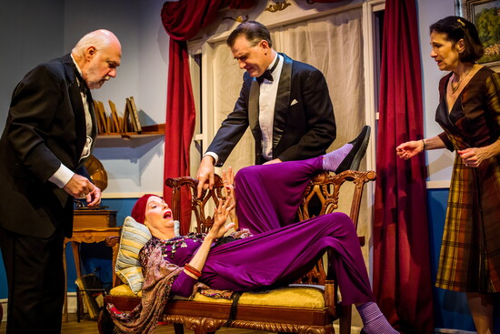 Blithe Spirit, (L-R) Michael Fuchs, Penelope (on setee), Jared Reed, Staccy Skinner (Photo Credit Wide Eyed Studios0