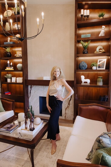 Barrie Wilson in a timeless, elegant great room she designed. 
