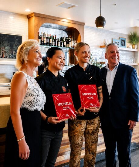 Chefs June & Kayla being awarded by Michelin