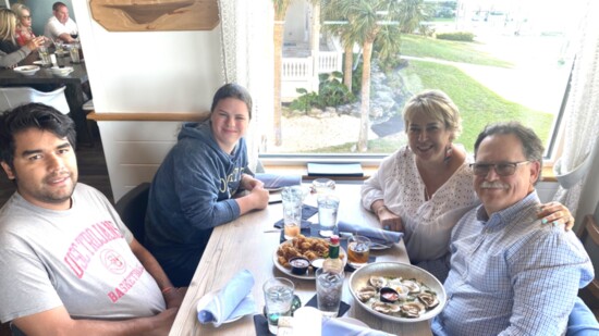 Eileen and husband George share a meal with their son Andre and his girlfriend, Jen