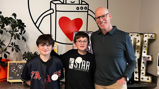 Touring Future Public School with student engineers Ronyn and Jackson
