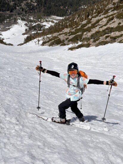 Will hike for turns! My littlest ripper ready to show me the way down to Green Creek. 