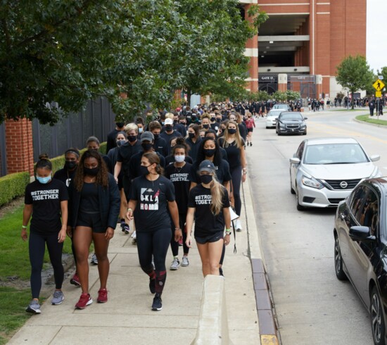 Nicole participates in an OU athletes Unity Walk in 2020