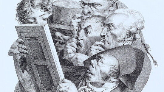 "Les amateurs de tableaux" (The Picture Enthusiasts) an 1823 lithograph by the French artist Louis- Leopold Boilly (b.1761 - d. 1845) 