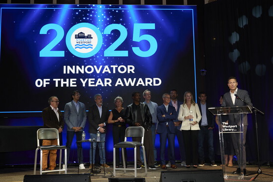 Mark accepting his award, with the StartUp Westport team. 