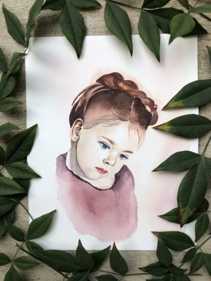 Portrait of a girl; watercolor and colored pencil 