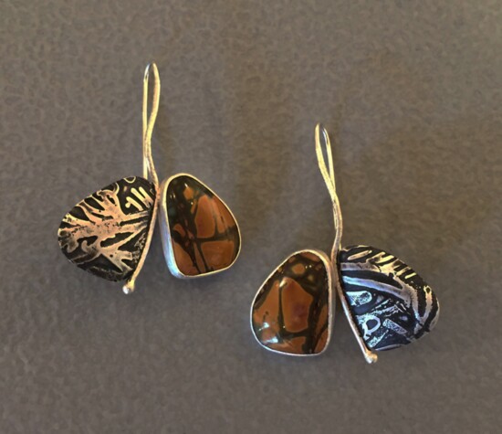 Etched sterling silver and Cherry Creek jasper earrings