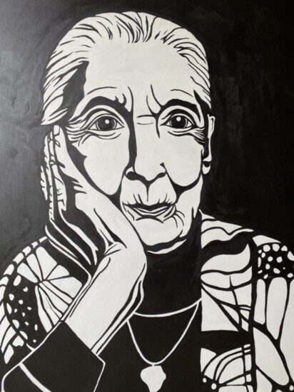 Jane Goodall, acrylic. 4’x3’