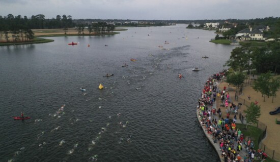A bird's eye view of the swim in Lake Woodlands.