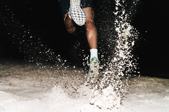 Man running in the snow.