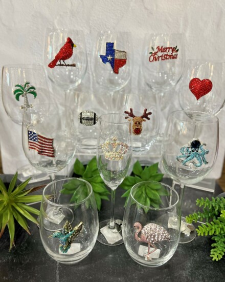 Right Next Door Designs: The Queens' Jewels Collection Wine Glasses. rightnextdoordesigns.com $34 stemmed $30 stemless