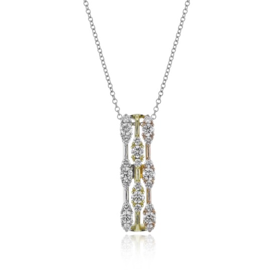 Robichau's Jewelry: 18K Tricolor Diamond Pendant Necklace. Designer Simon G. robichausjewelry.com $3950