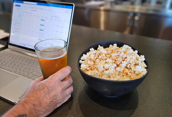 spiced popcorn and draft beer 