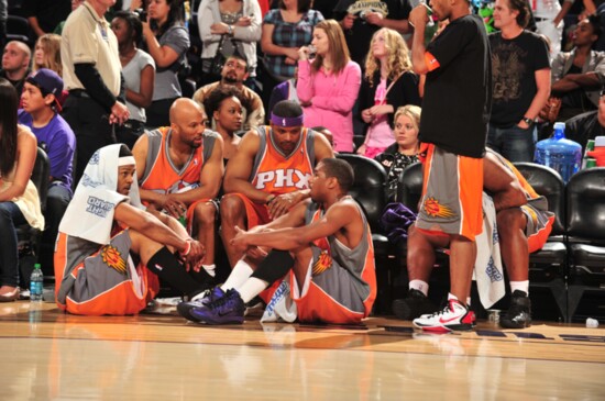 Jordan playing in a Phoenix Suns Celebrity Shootout.Photo by Barry Gossage /Phoenix Suns