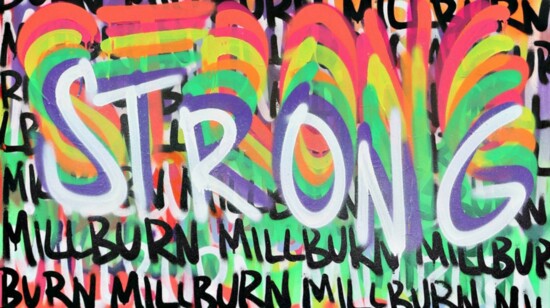 Millburn Strong poster donated and designed by artist Jesus Nunez. 