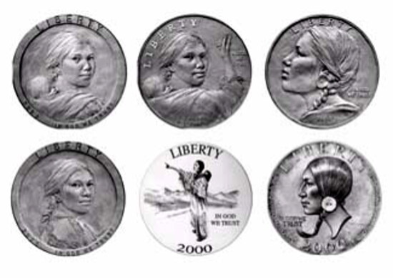 The top six designs placed on U.S. Mint site for public voting. All designs feature Randy'L Teton, except for the lower-right image.
