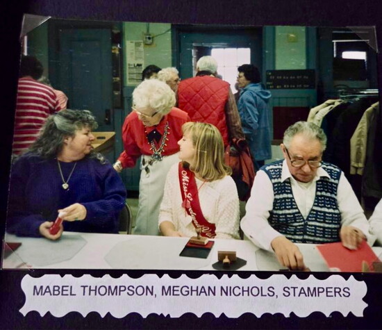 Mabel Thompson, Meghan Nichols, and Valentine's card stampers
