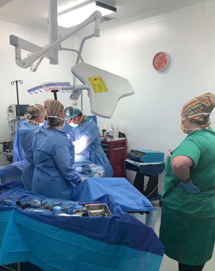 Dr. Kim and members of the surgical team, Christina Harris, Tiffany Rambo and Coral Polk