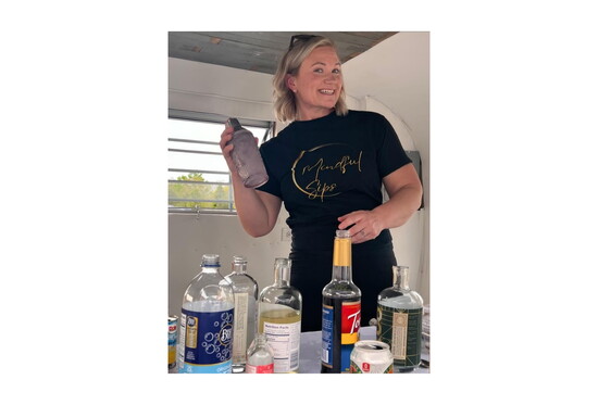 Sandy Blair making mocktails from her mobile mocktail trailer