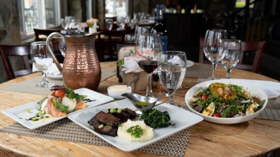 Flank Steak With Sides of Quinoa Salad and Burrata With Melon and Capicola