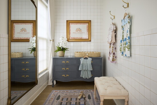 There’s a spacious dressing room with a changing table that doubles as a quiet nursing space for new moms. Photo: Kip Dawkins