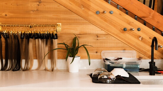 Hair extension examples on display