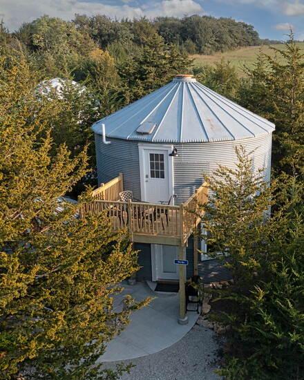 The Cylinder Grain Bin is one of the lodging options you can choose from.