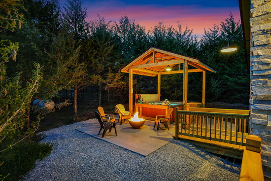 Many units include a private hot tub and gazebo.