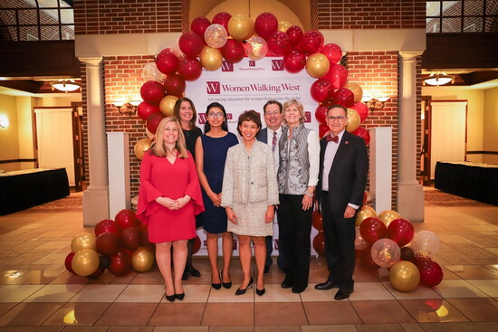 Board Members at 2024 W3 Gala from L to R:   Sherry Taylor, Judy Lightner-Noll, Prekshya Nepal, Yanthi Boutwell, Tom Daskalakis, Cathy Bishop-Clark, Dr. George 