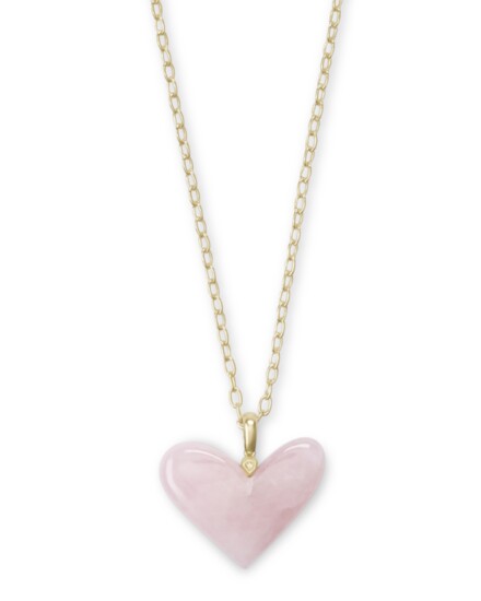 Poppy Heart Long Pendant Necklace in Rose Quartz