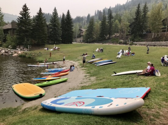 Paddleboards await adventurers at the Deer Valley Resort.