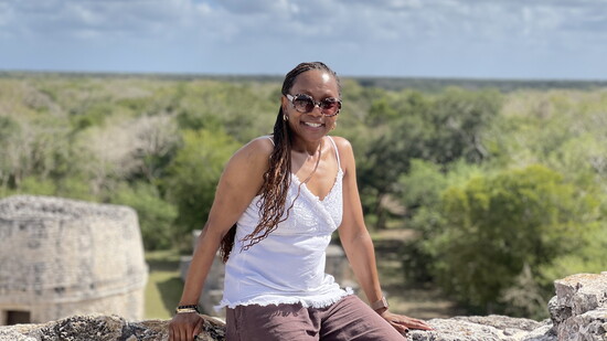 Sitting atop the pyramid at Mayapán..