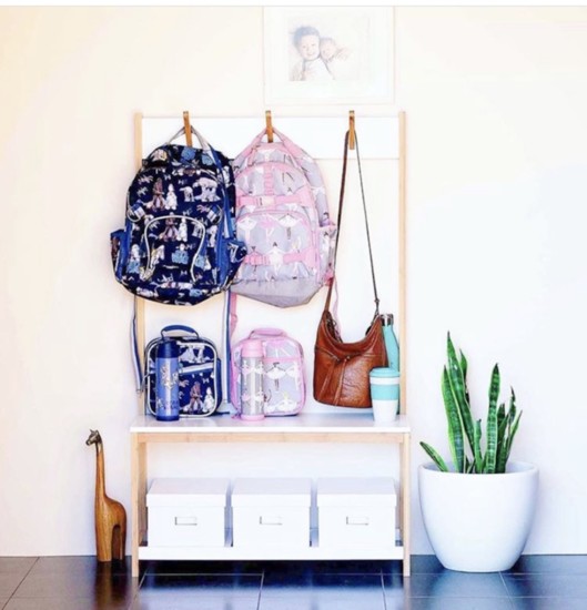 Keep the backpacks and bags off the floor. Photo from @theorganisedhousewife