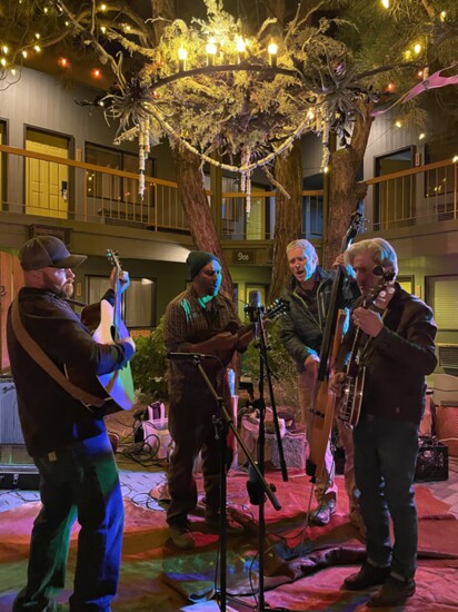 Blackstrap Bluegrass at the Campfire Hotel Unplugged Series around their fire pit. 