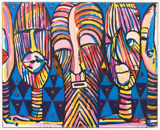 Masks by Curtis Barnes Sr. on view at the Dayton Art Institute.