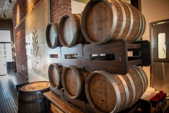 Whiskey barrels at Local Pour, Hughes Landing