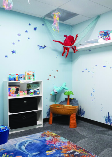 The ocean room sets the mood for marine exploration.