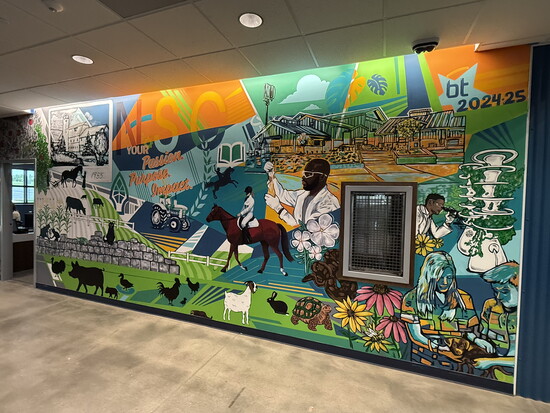 Uy led students in a collaboration for this mural at the Butler Tech Nature + Science Center.