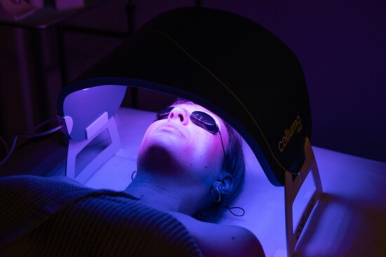 Patient Krystin Lynch enjoying the Celluma SKIN Treatment