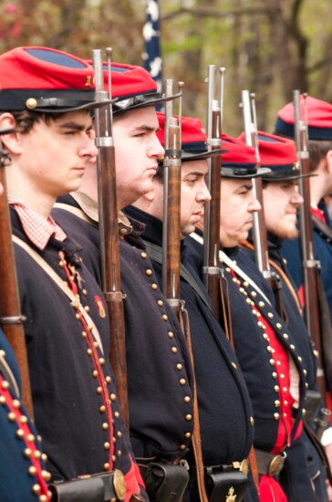 Red coats lined up at Civil War Reenactment