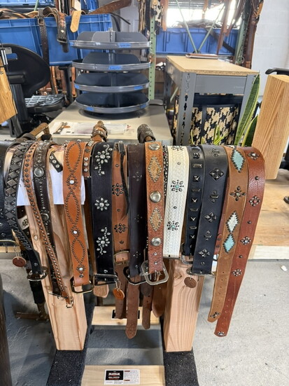 A small selection of belts at Old Stud Handmade's studio in Norwalk. 