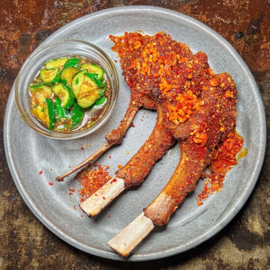 Lamb Chop with smashed cucumber🥒 asian style dry rub with tsi-ran. 