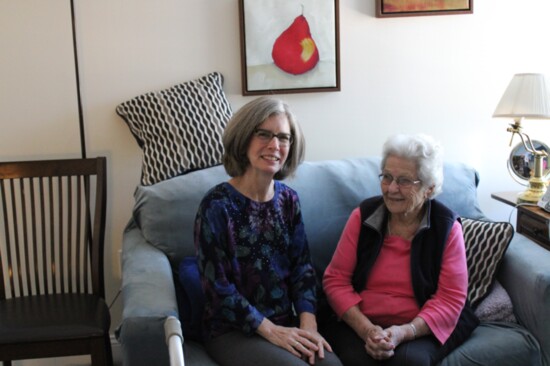 Liz Cornish meets with a client, Doris Dallon, in her apartment in Middlewoods of Farmington. 