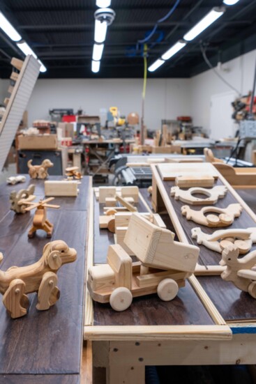 A view of toys and toy-making at VOTI's woodshop. 